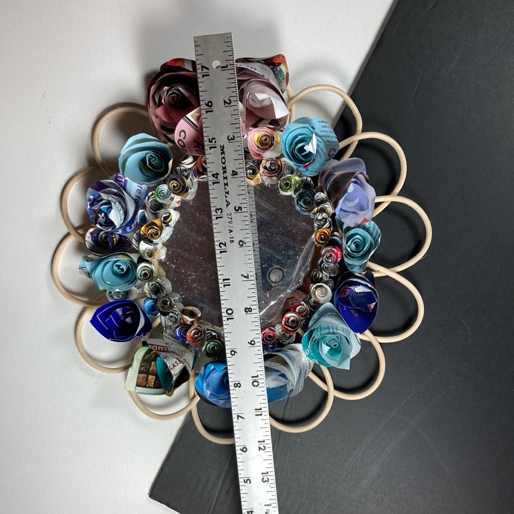 Upcycled Rattan Mirror with Handmade Paper Roses - Picture 4 of 6